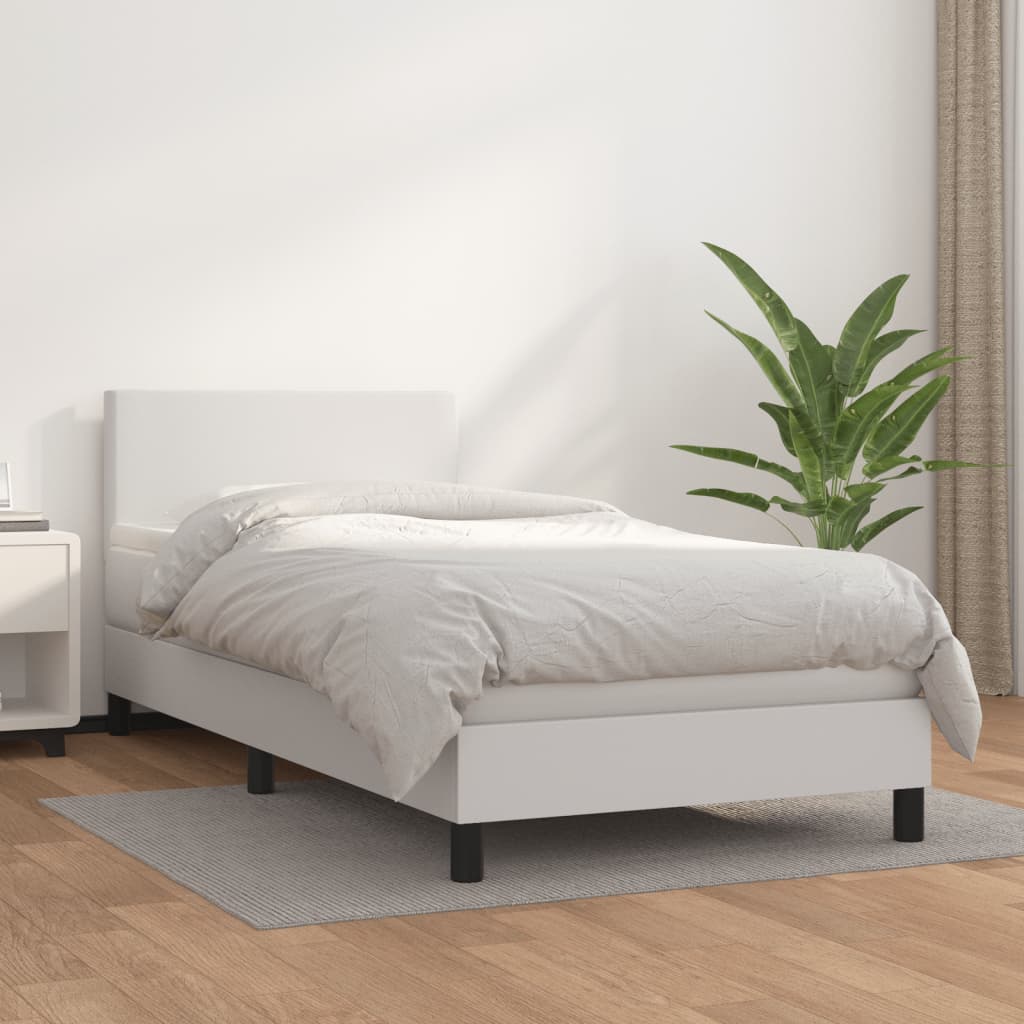 Boxspring met matras kunstleer wit 90x190 cm is nu te koop bij PeponiXL, paradijselijk wonen!