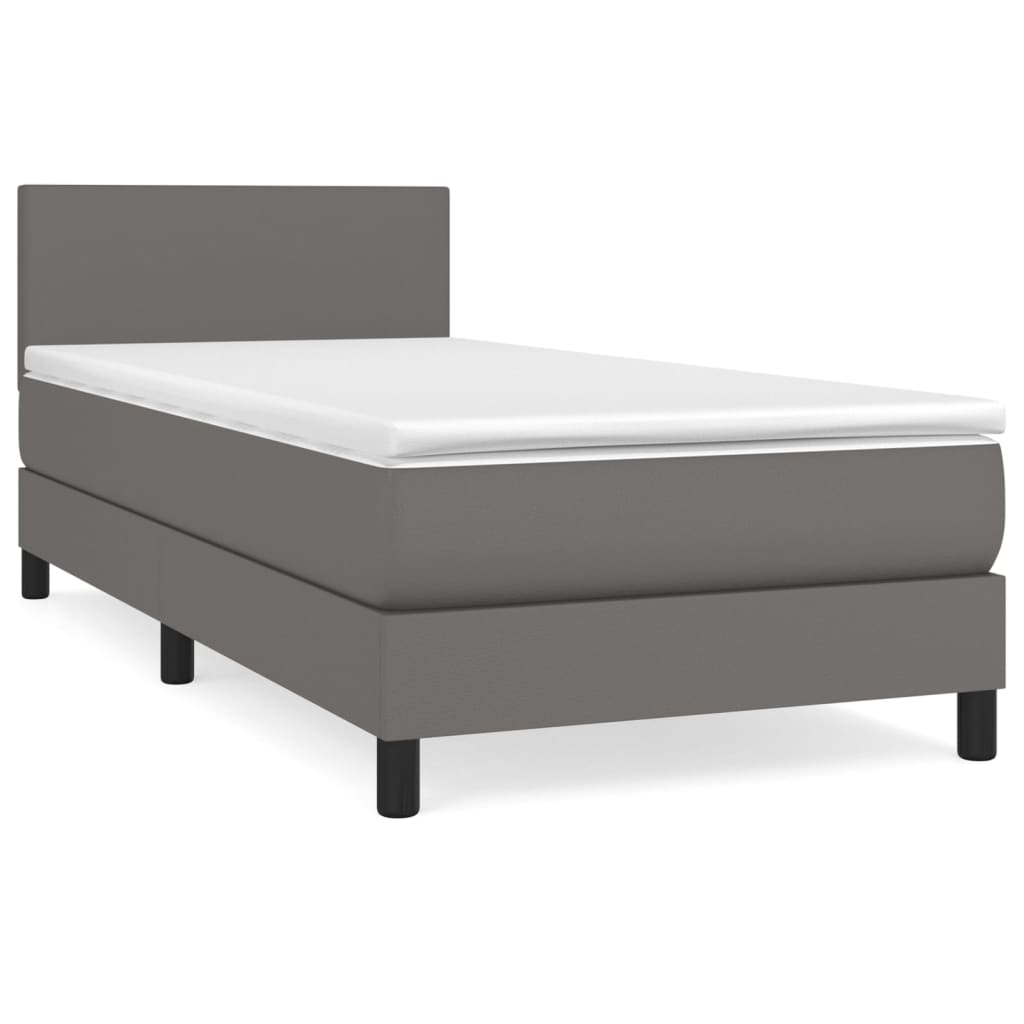 Boxspring met matras kunstleer grijs 90x200 cm is nu te koop bij PeponiXL, paradijselijk wonen!