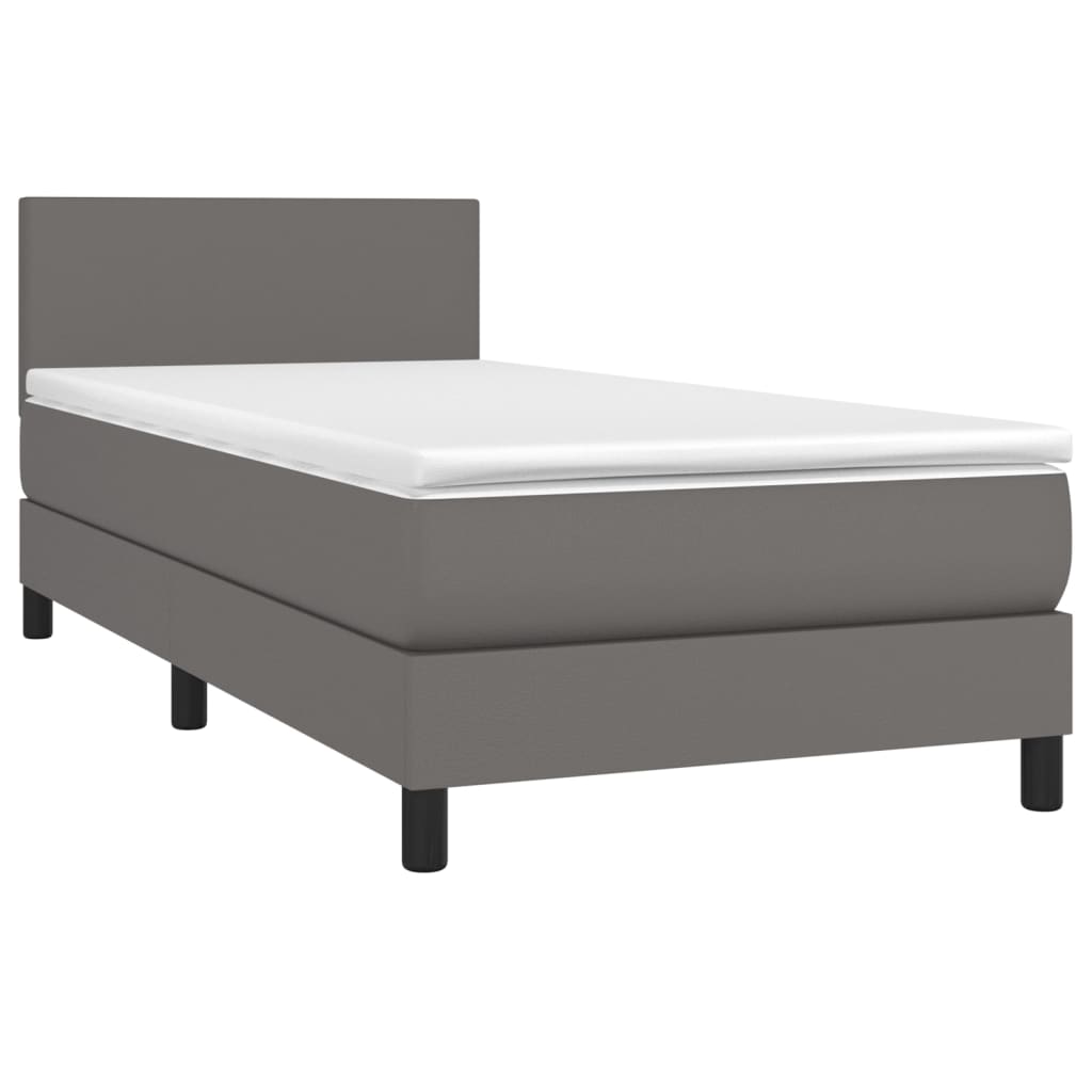 Boxspring met matras kunstleer grijs 90x200 cm is nu te koop bij PeponiXL, paradijselijk wonen!