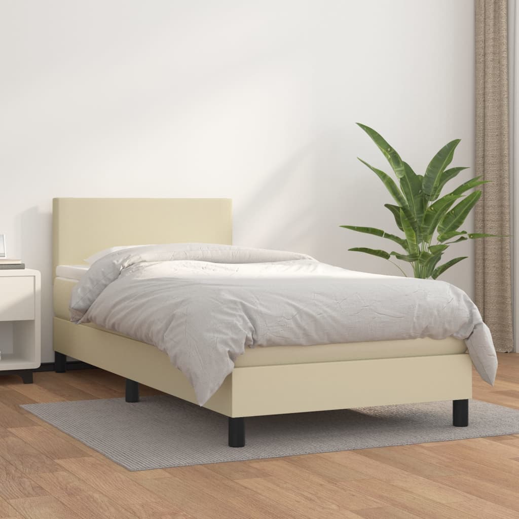 Boxspring met matras kunstleer crèmekleurig 100x200 cm is nu te koop bij PeponiXL, paradijselijk wonen!