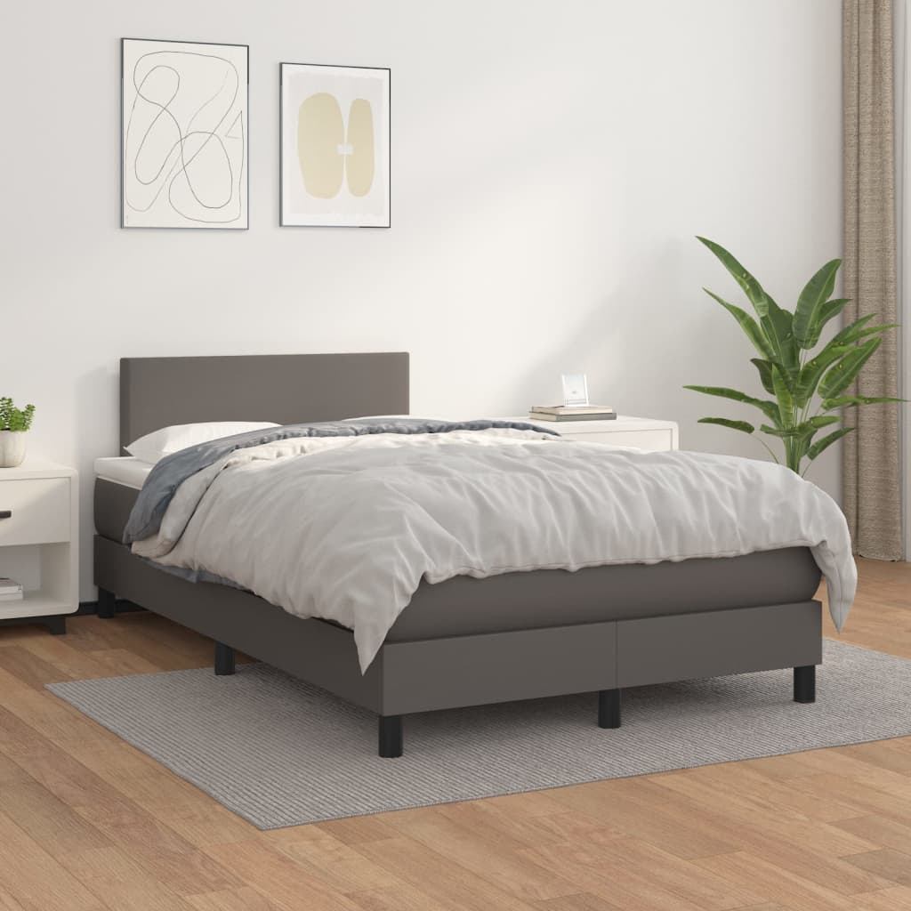 Boxspring met matras kunstleer grijs 120x200 cm is nu te koop bij PeponiXL, paradijselijk wonen!