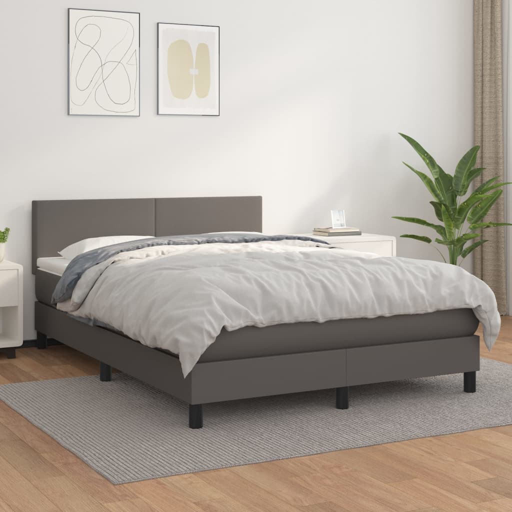 Boxspring met matras kunstleer grijs 140x190 cm is nu te koop bij PeponiXL, paradijselijk wonen!