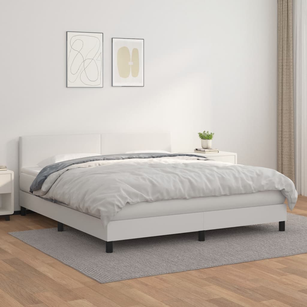 Boxspring met matras kunstleer wit 160x200 cm is nu te koop bij PeponiXL, paradijselijk wonen!