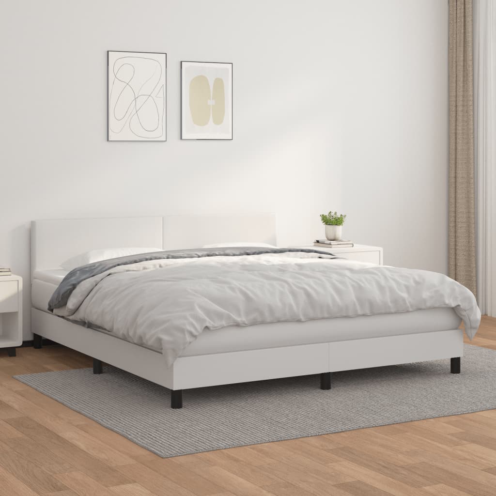 Boxspring met matras kunstleer wit 180x200 cm is nu te koop bij PeponiXL, paradijselijk wonen!
