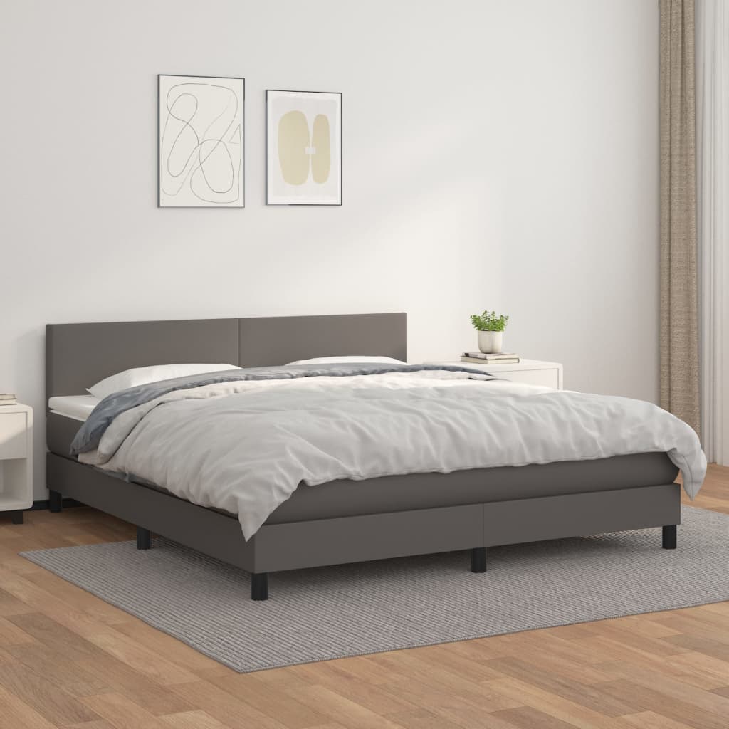 Boxspring met matras kunstleer grijs 180x200 cm is nu te koop bij PeponiXL, paradijselijk wonen!