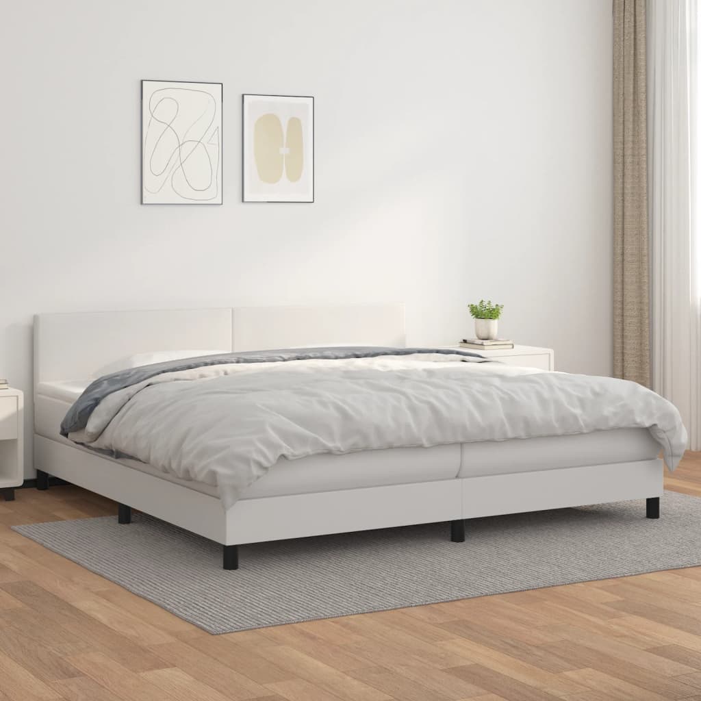 Boxspring met matras kunstleer wit 200x200 cm is nu te koop bij PeponiXL, paradijselijk wonen!