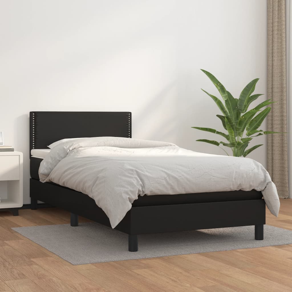 Boxspring met matras kunstleer zwart 90x200 cm is nu te koop bij PeponiXL, paradijselijk wonen!