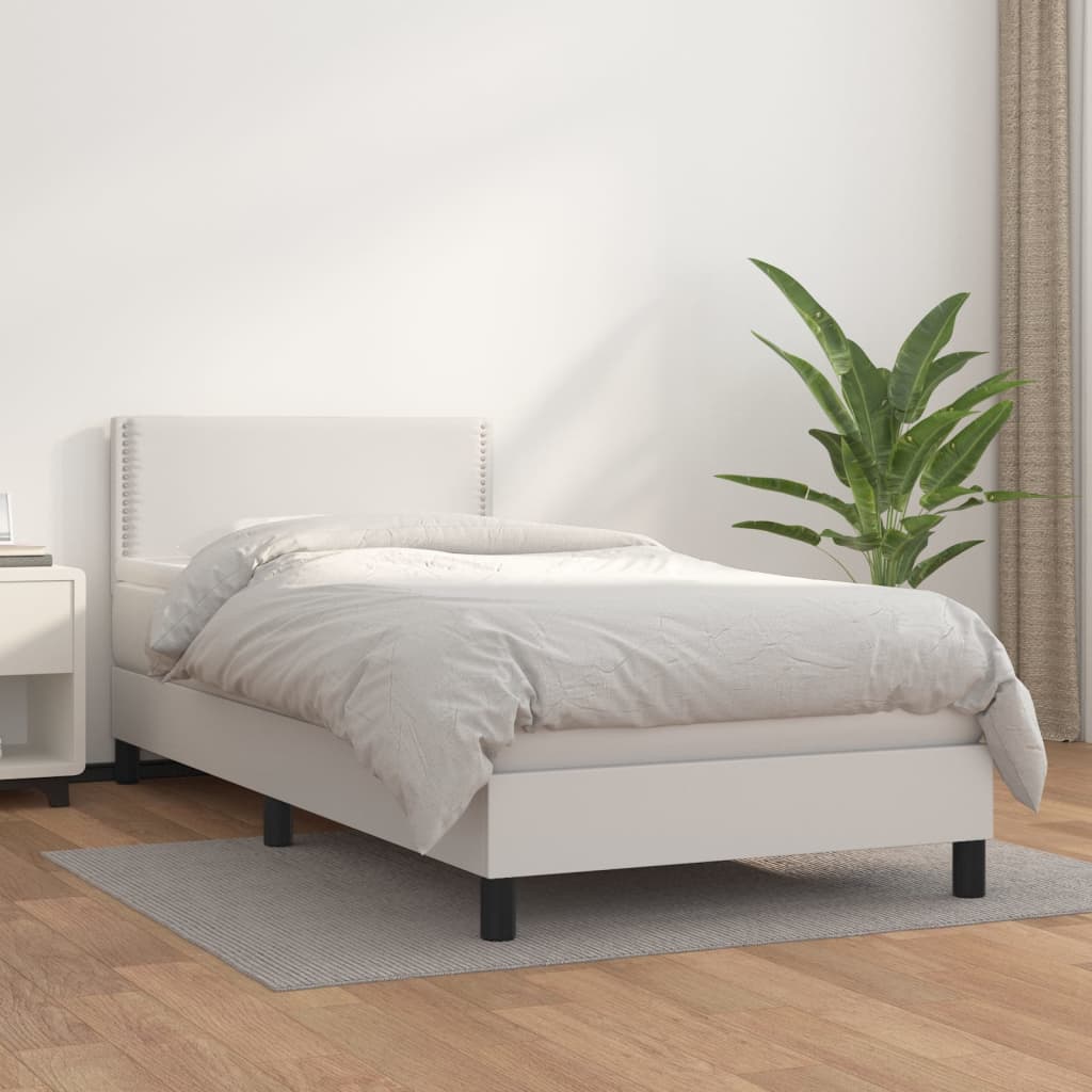 Boxspring met matras kunstleer wit 100x200 cm is nu te koop bij PeponiXL, paradijselijk wonen!