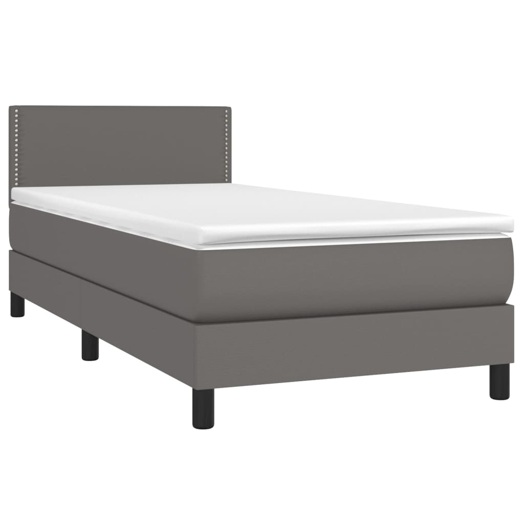 Boxspring met matras kunstleer grijs 100x200 cm is nu te koop bij PeponiXL, paradijselijk wonen!