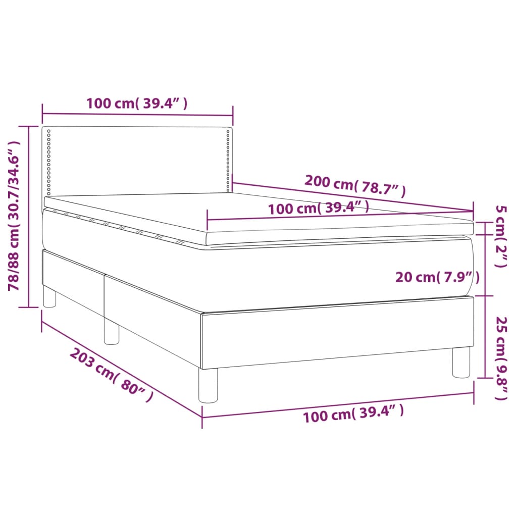 Boxspring met matras kunstleer grijs 100x200 cm is nu te koop bij PeponiXL, paradijselijk wonen!