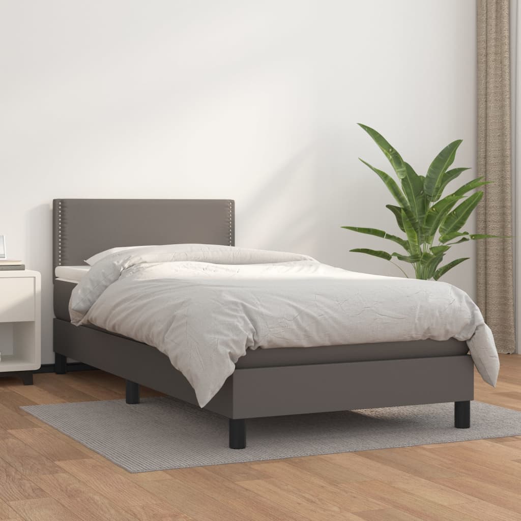 Boxspring met matras kunstleer grijs 100x200 cm is nu te koop bij PeponiXL, paradijselijk wonen!