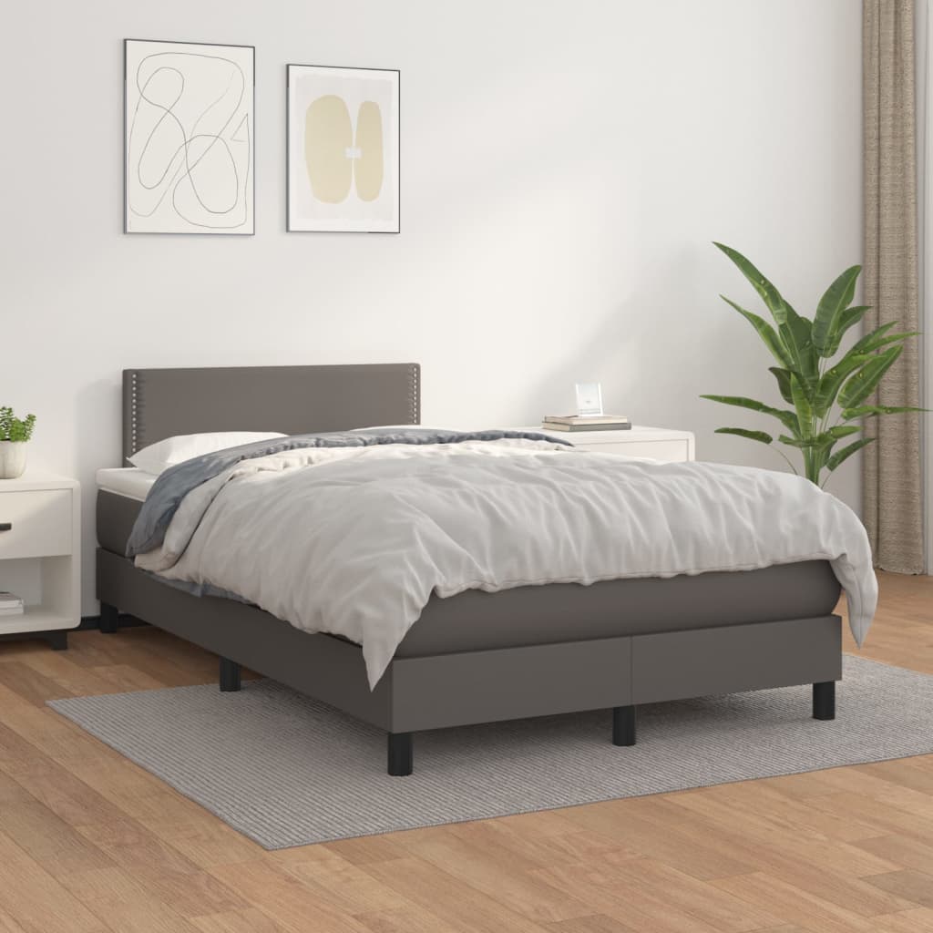 Boxspring met matras kunstleer grijs 120x200 cm is nu te koop bij PeponiXL, paradijselijk wonen!