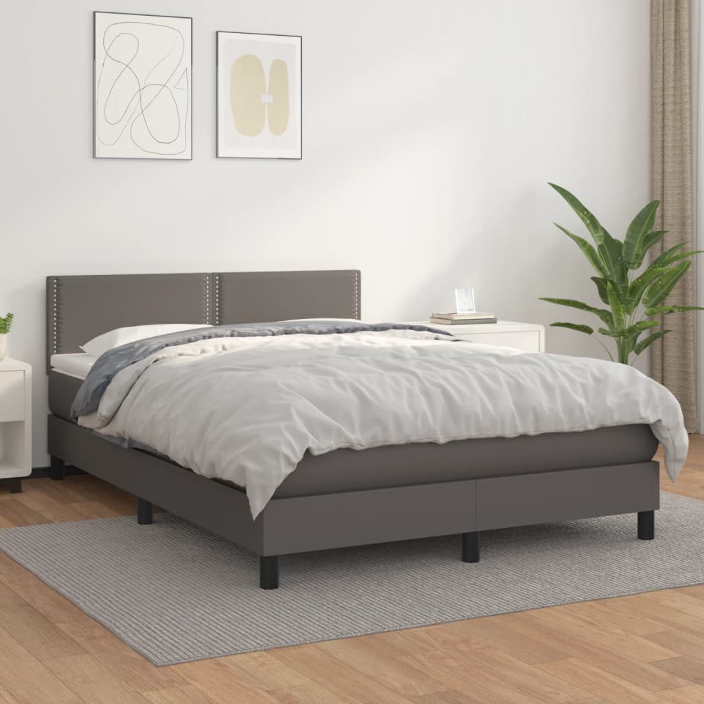 Boxspring met matras kunstleer grijs 140x190 cm is nu te koop bij PeponiXL, paradijselijk wonen!