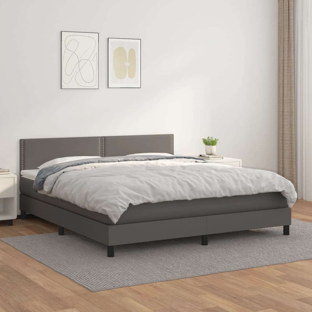 Boxspring met matras kunstleer grijs 180x200 cm is nu te koop bij PeponiXL, paradijselijk wonen!