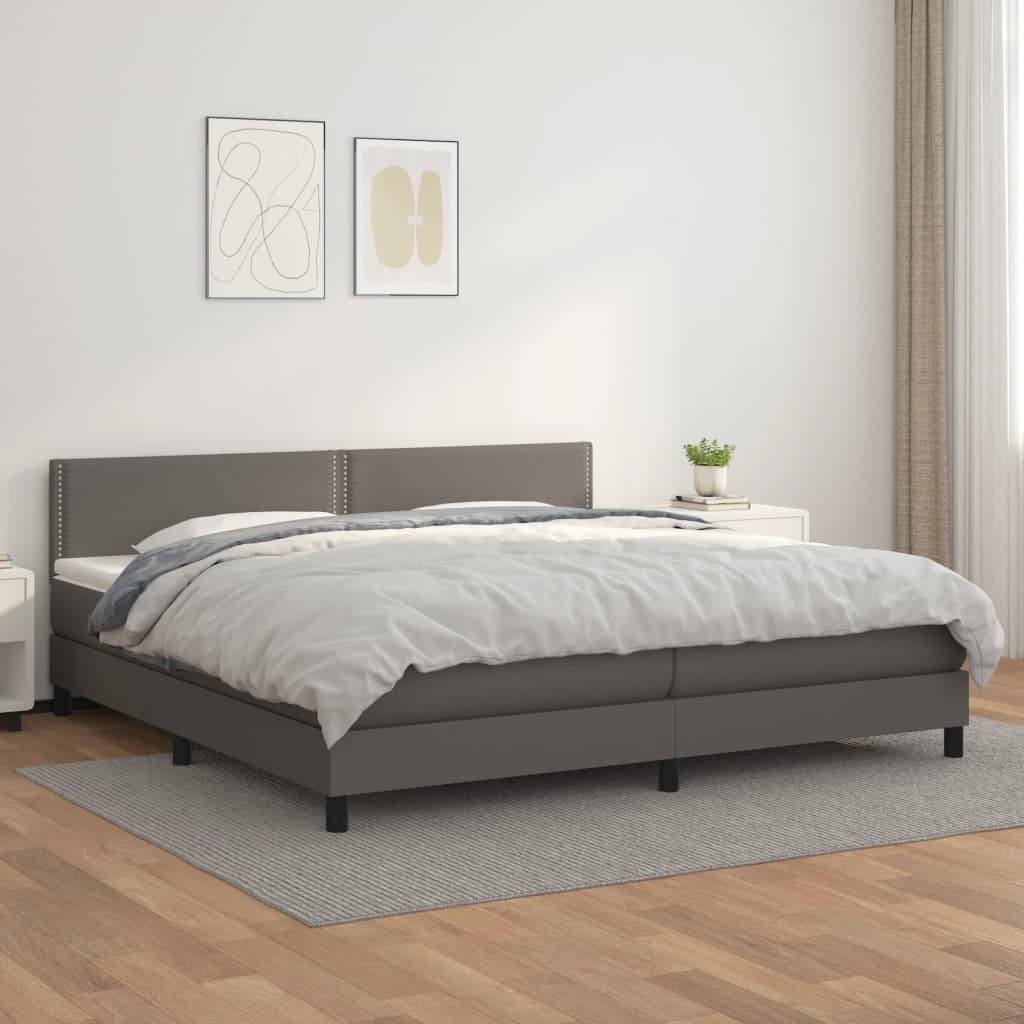 Boxspring met matras kunstleer grijs 200x200 cm is nu te koop bij PeponiXL, paradijselijk wonen!