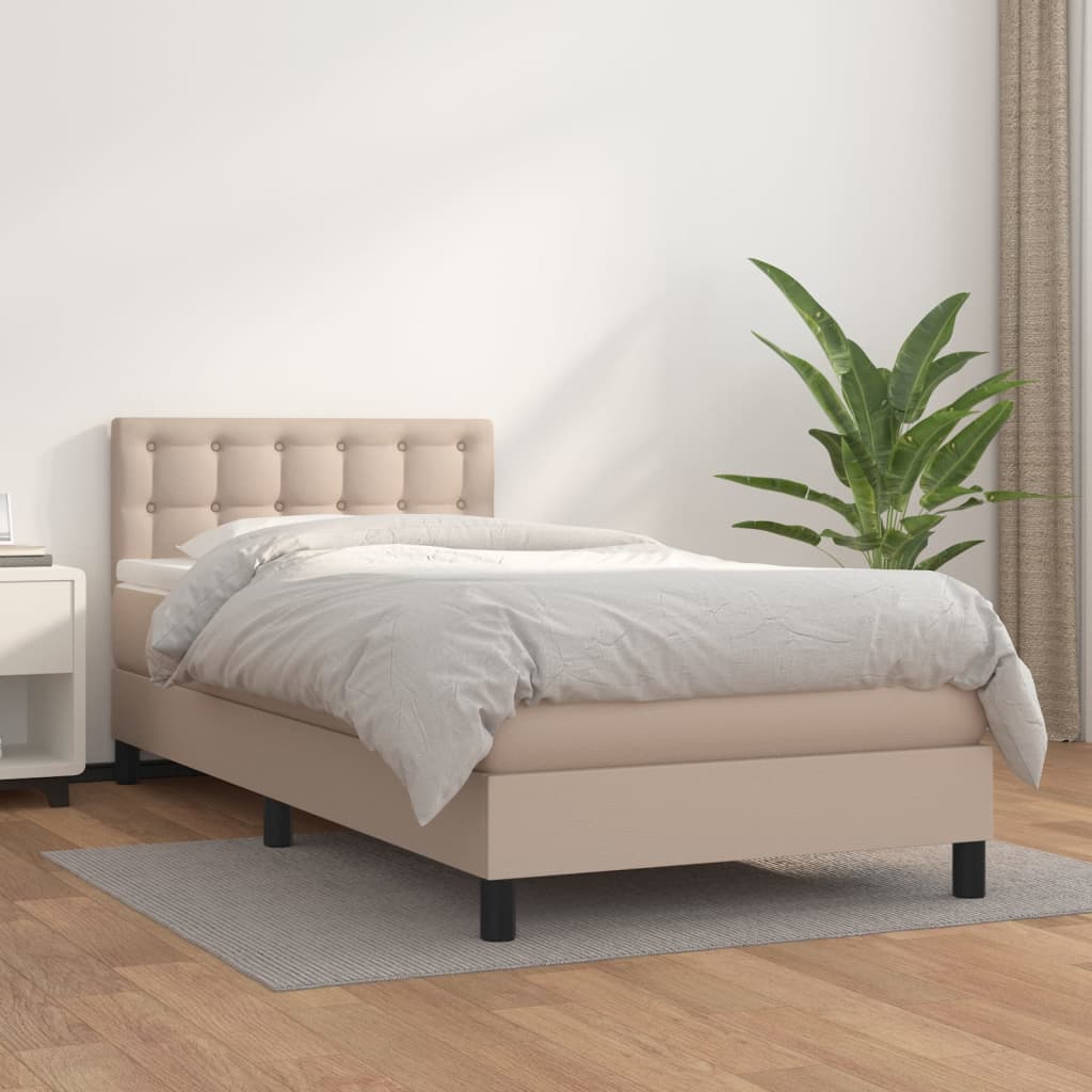 Boxspring met matras kunstleer cappuccinokleurig 80x200 cm is nu te koop bij PeponiXL, paradijselijk wonen!