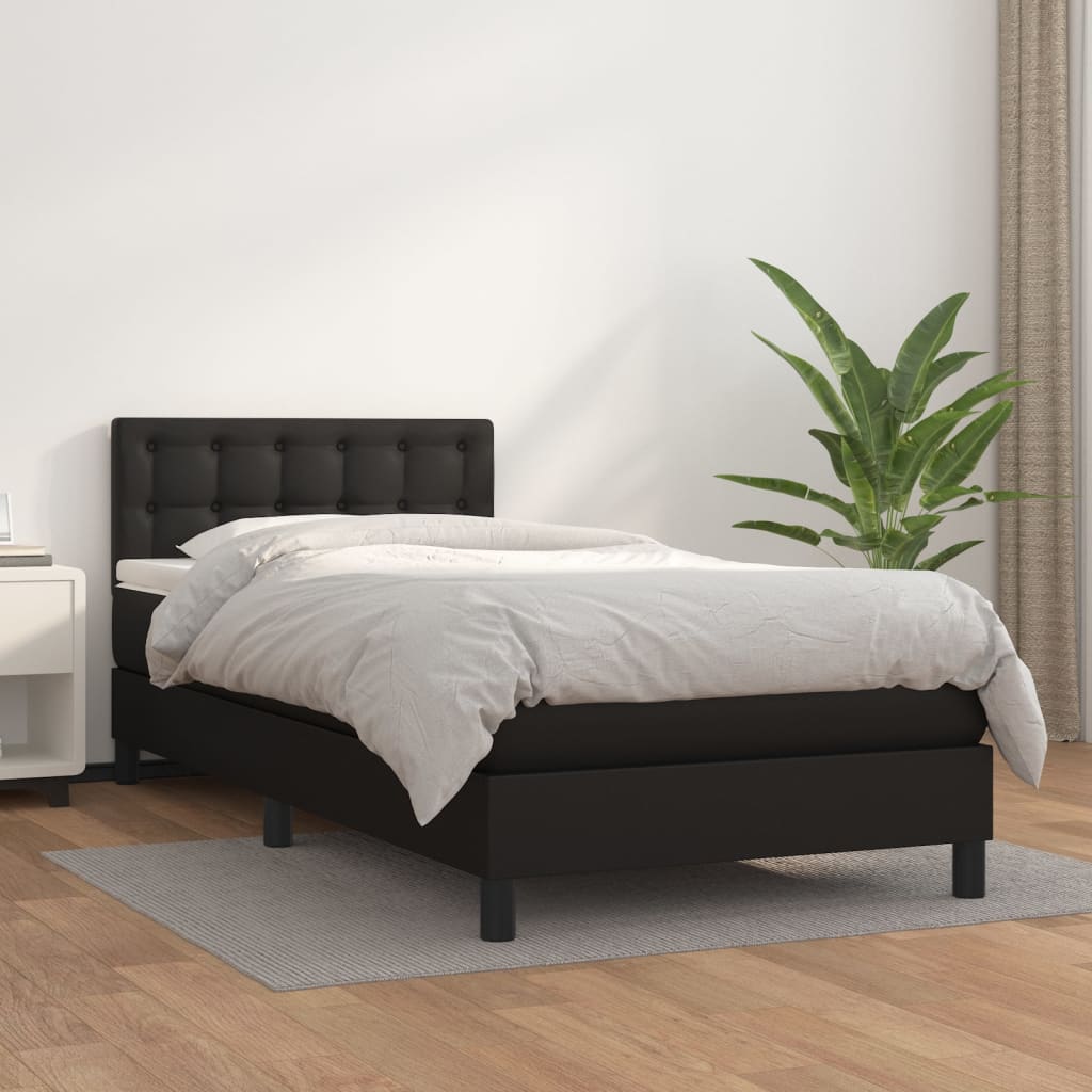 Boxspring met matras kunstleer zwart 100x200 cm is nu te koop bij PeponiXL, paradijselijk wonen!