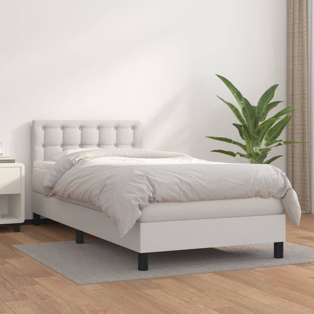 Boxspring met matras kunstleer wit 100x200 cm is nu te koop bij PeponiXL, paradijselijk wonen!