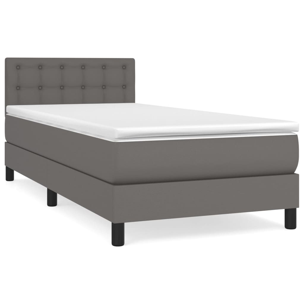 Boxspring met matras kunstleer grijs 100x200 cm is nu te koop bij PeponiXL, paradijselijk wonen!