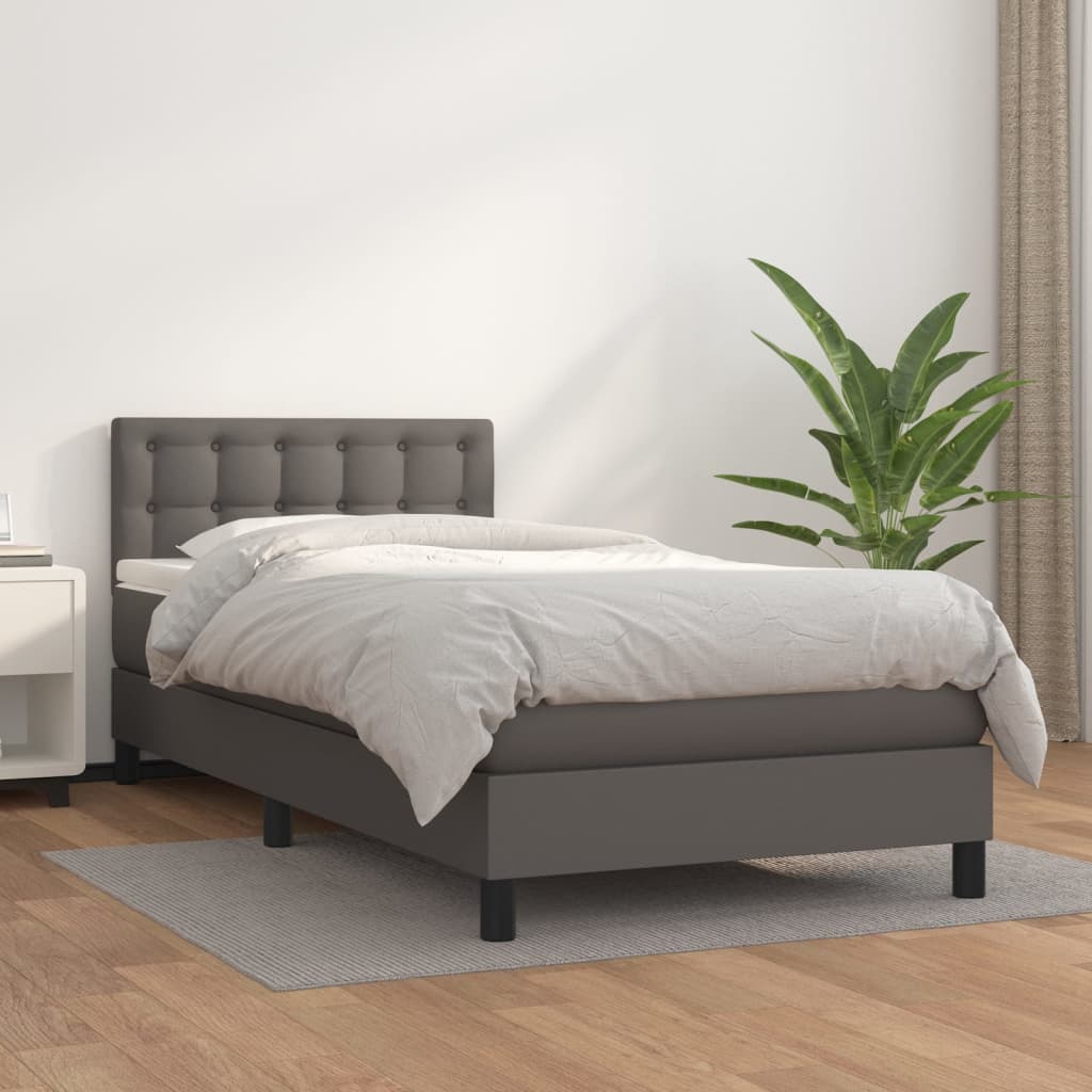 Boxspring met matras kunstleer grijs 100x200 cm is nu te koop bij PeponiXL, paradijselijk wonen!