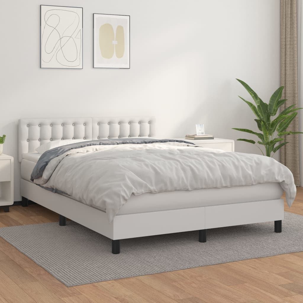 Boxspring met matras kunstleer wit 140x190 cm is nu te koop bij PeponiXL, paradijselijk wonen!