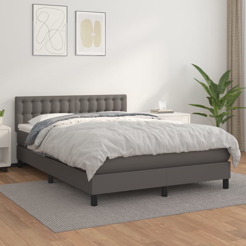 Boxspring met matras kunstleer grijs 140x190 cm is nu te koop bij PeponiXL, paradijselijk wonen!