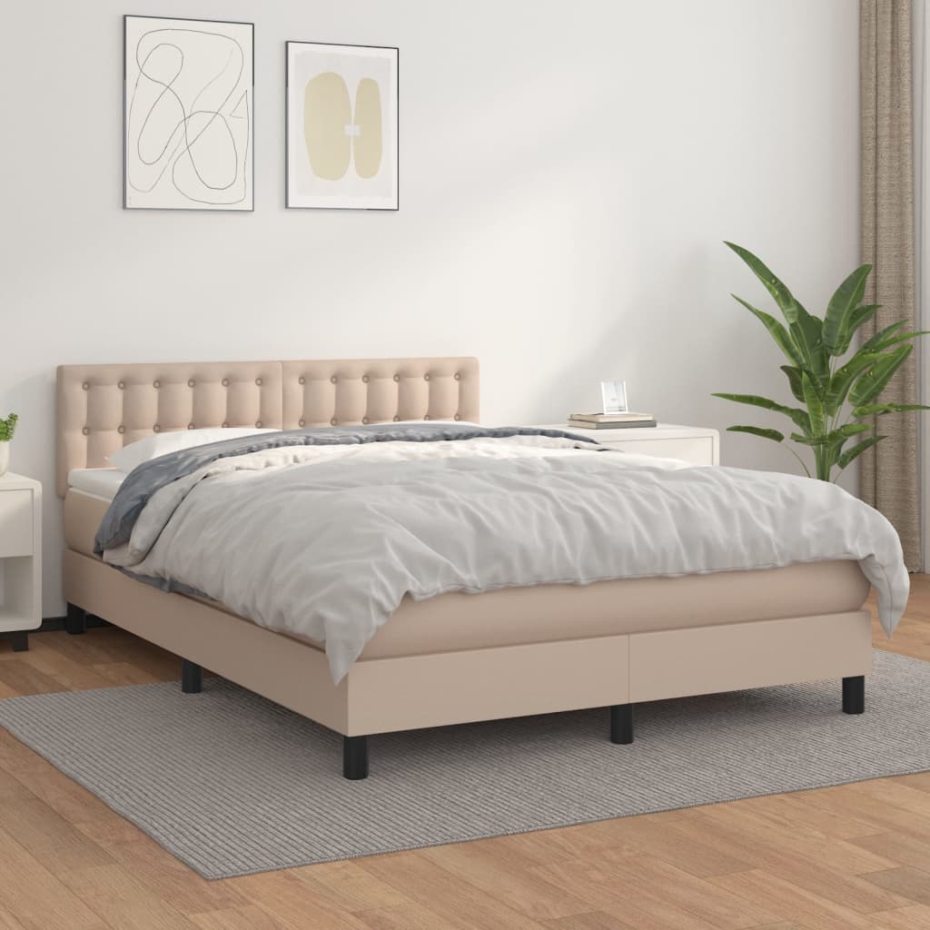 Boxspring met matras kunstleer cappuccinokleurig 140x190 cm is nu te koop bij PeponiXL, paradijselijk wonen!