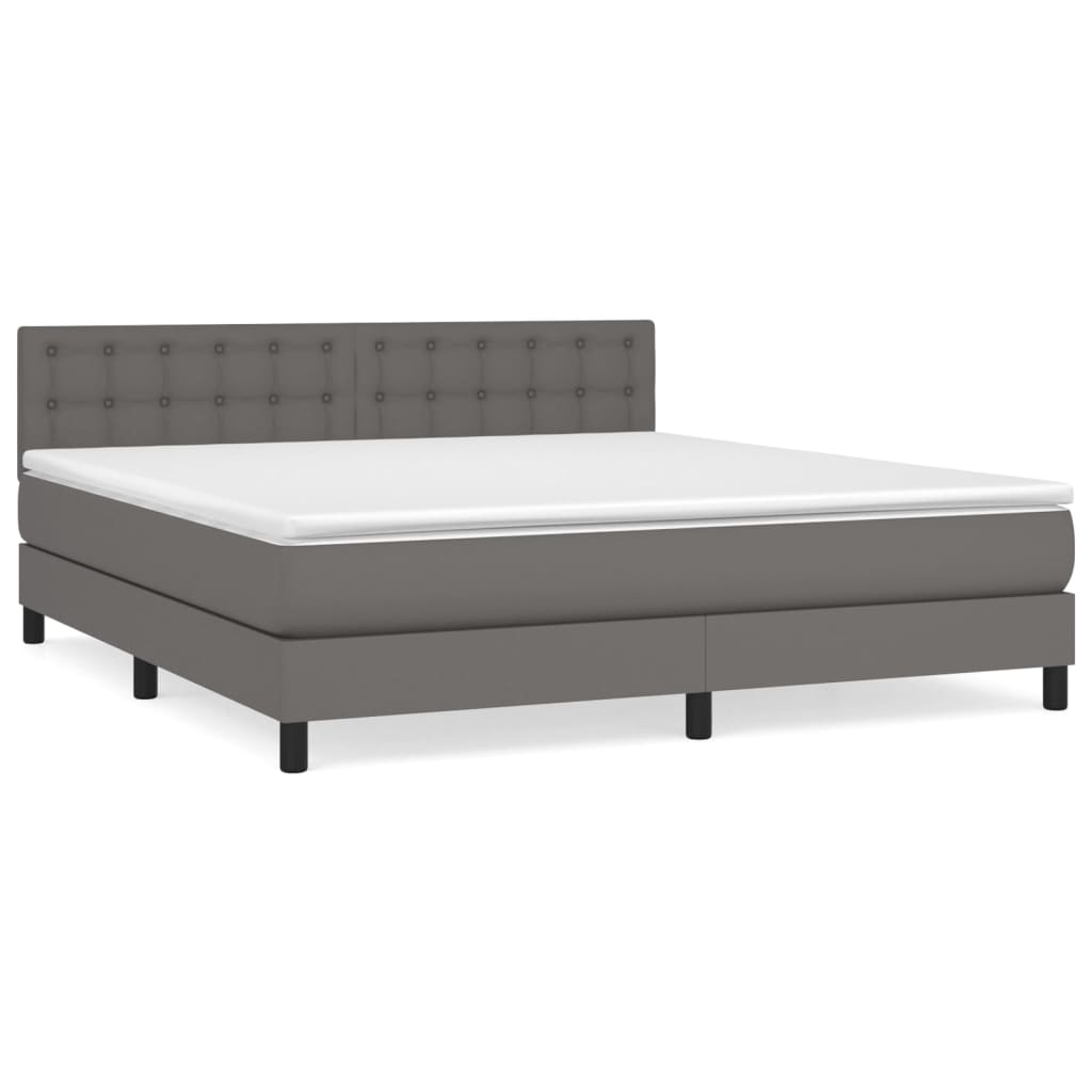Boxspring met matras kunstleer grijs 160x200 cm is nu te koop bij PeponiXL, paradijselijk wonen!
