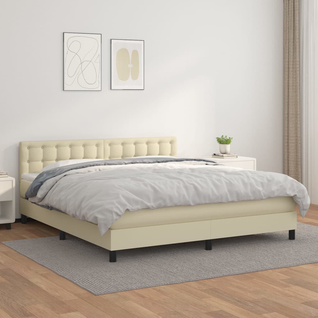 Boxspring met matras kunstleer crèmekleurig 180x200 cm is nu te koop bij PeponiXL, paradijselijk wonen!