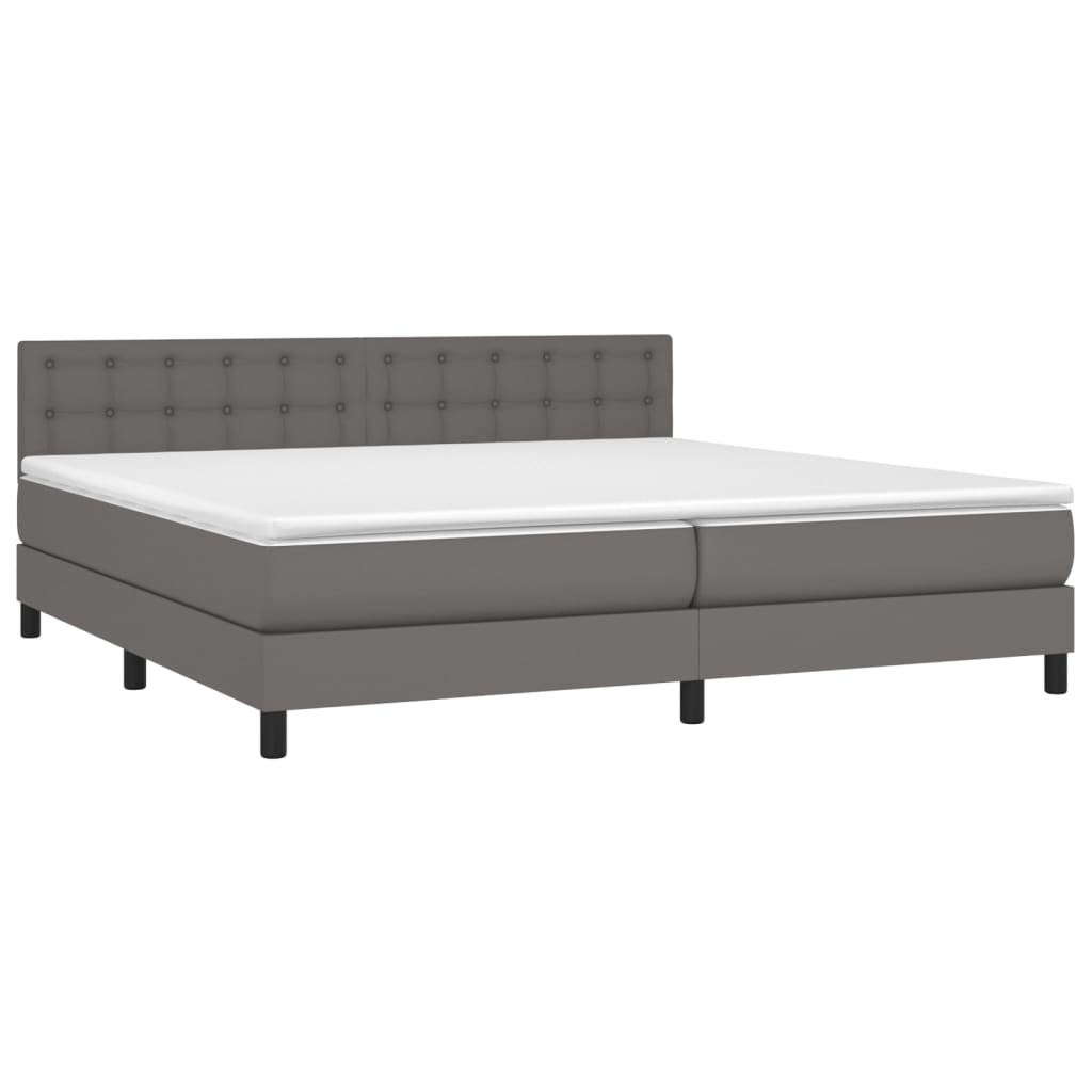 Boxspring met matras kunstleer grijs 200x200 cm is nu te koop bij PeponiXL, paradijselijk wonen!
