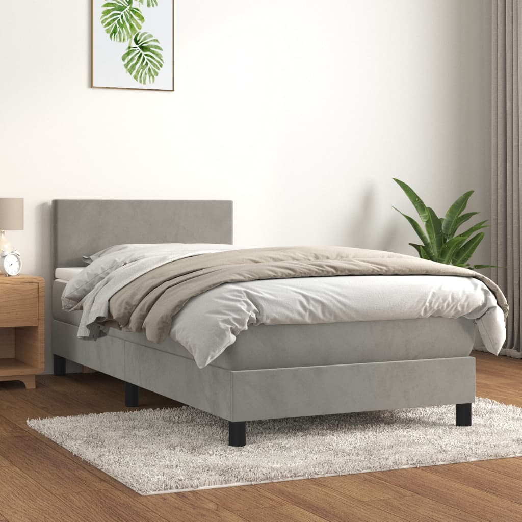 Boxspring met matras fluweel lichtgrijs 80x200 cm is nu te koop bij PeponiXL, paradijselijk wonen!