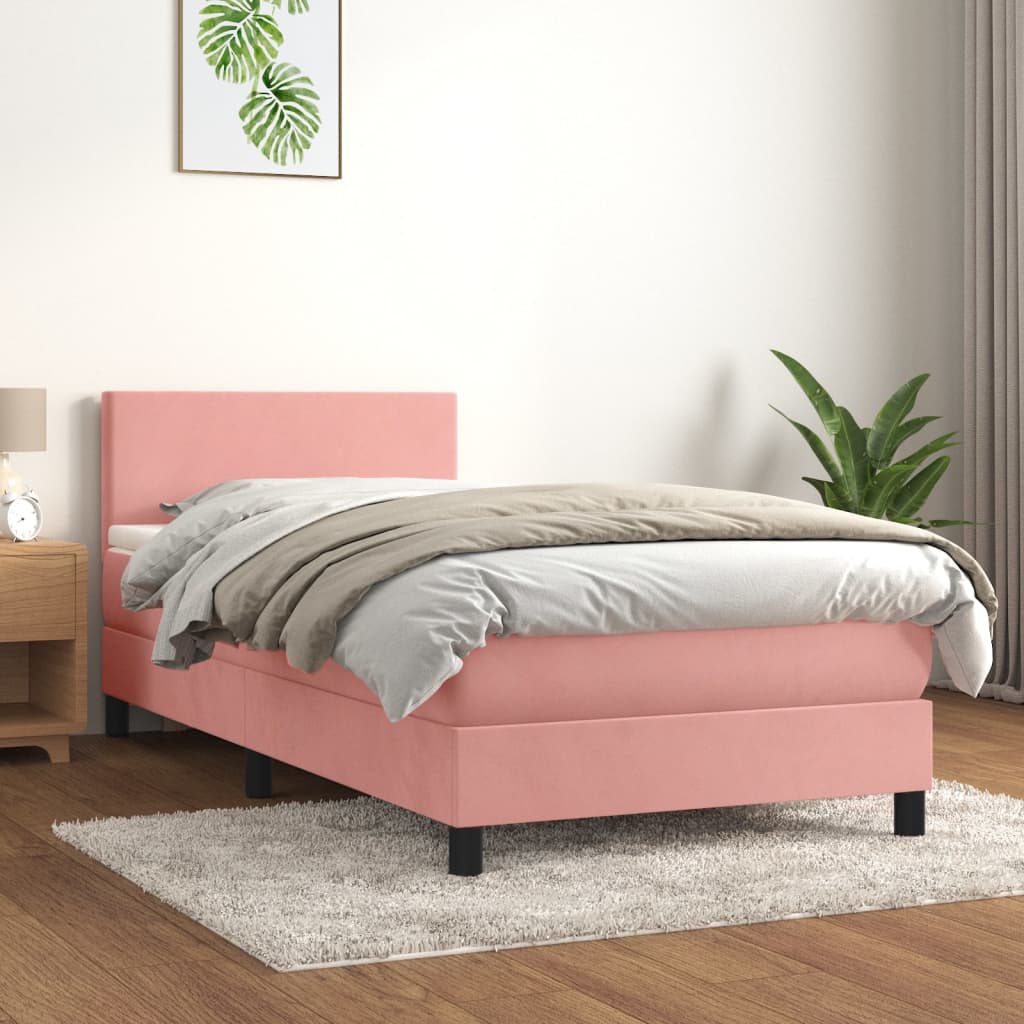 Boxspring met matras fluweel roze 80x200 cm is nu te koop bij PeponiXL, paradijselijk wonen!