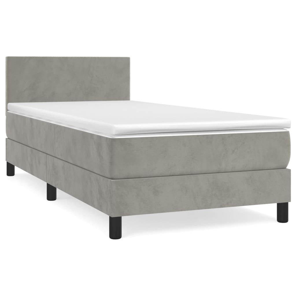Boxspring met matras fluweel lichtgrijs 90x190 cm is nu te koop bij PeponiXL, paradijselijk wonen!