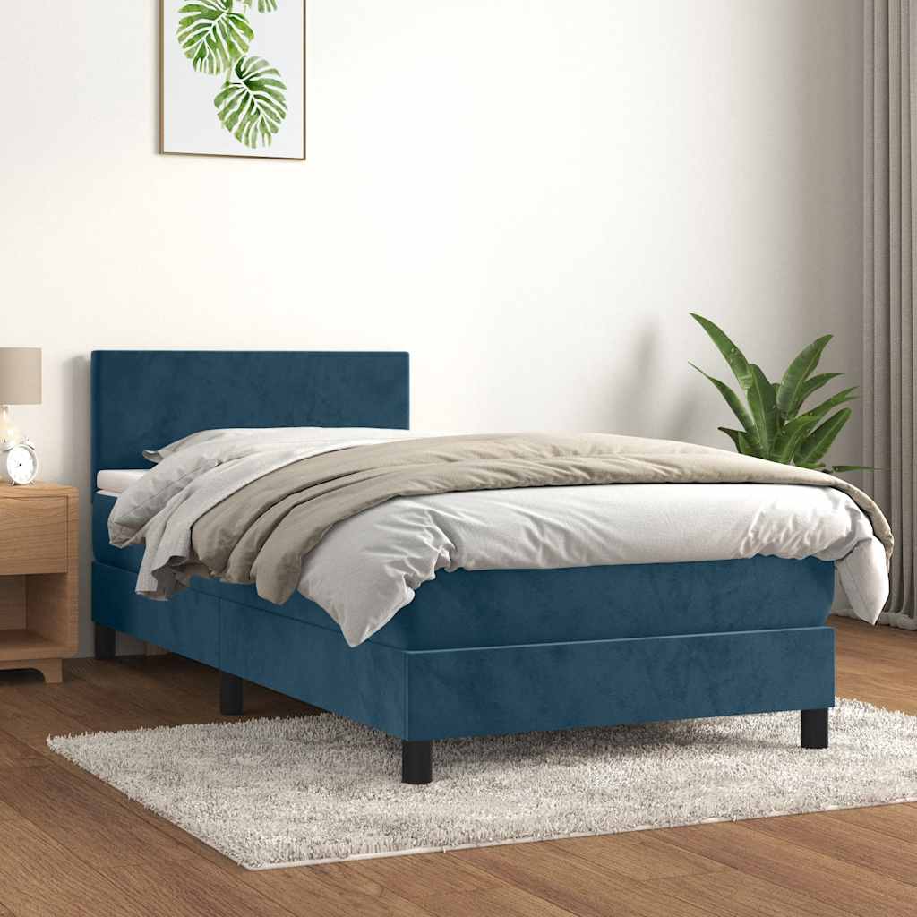 Boxspring met matras fluweel donkerblauw 90x200 cm is nu te koop bij PeponiXL, paradijselijk wonen!