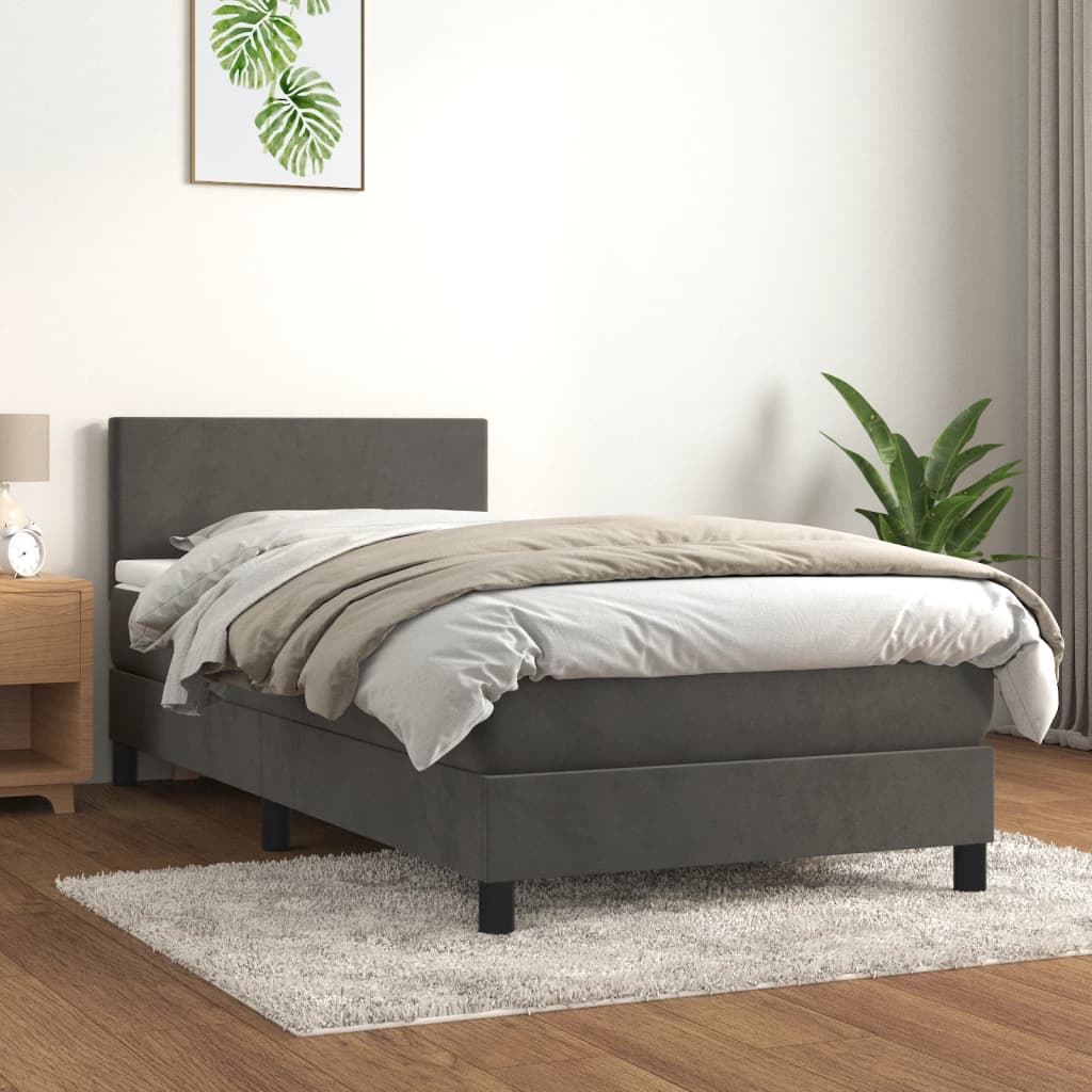 Boxspring met matras fluweel donkergrijs 100x200 cm is nu te koop bij PeponiXL, paradijselijk wonen!