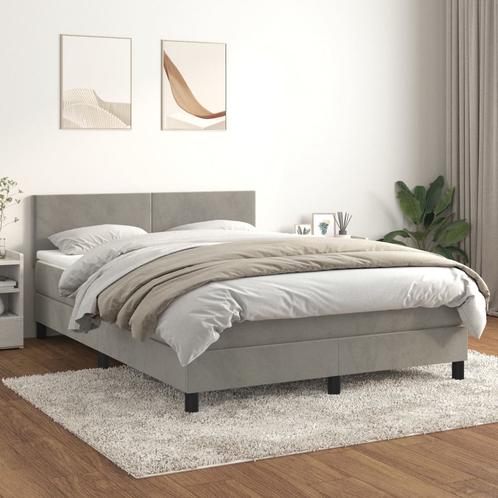 Boxspring met matras fluweel lichtgrijs 140x190 cm is nu te koop bij PeponiXL, paradijselijk wonen!