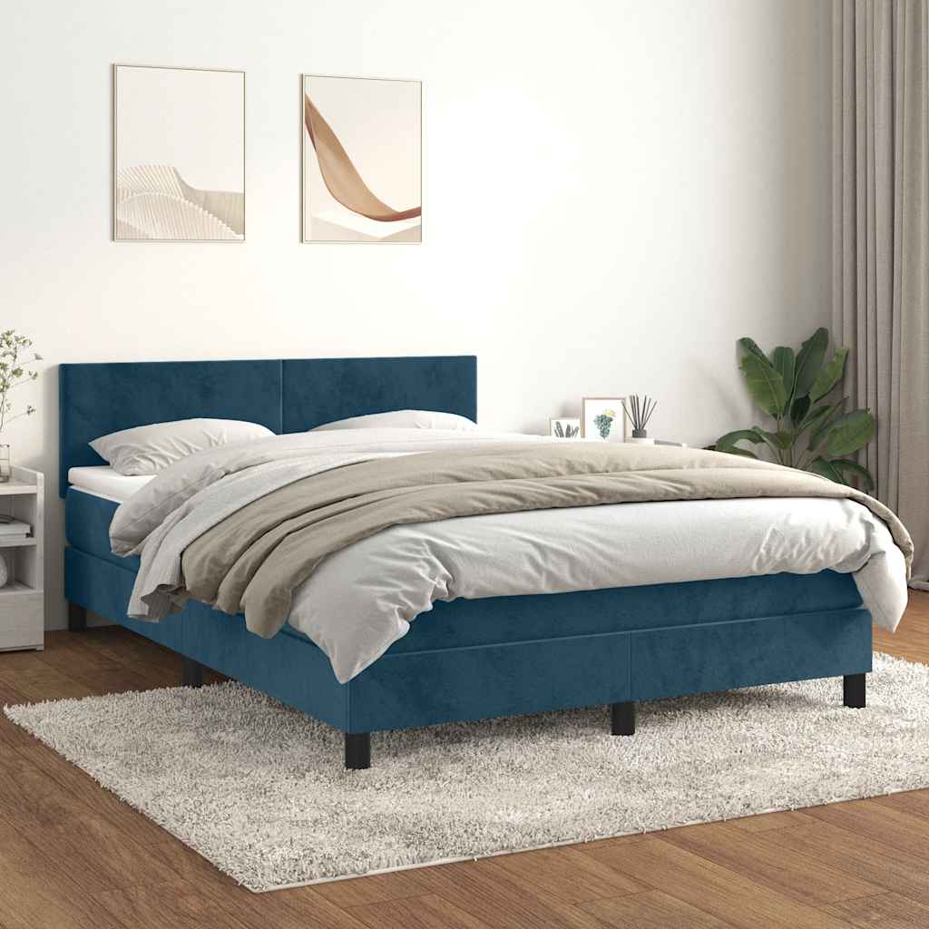 Boxspring met matras fluweel donkerblauw 140x190 cm is nu te koop bij PeponiXL, paradijselijk wonen!