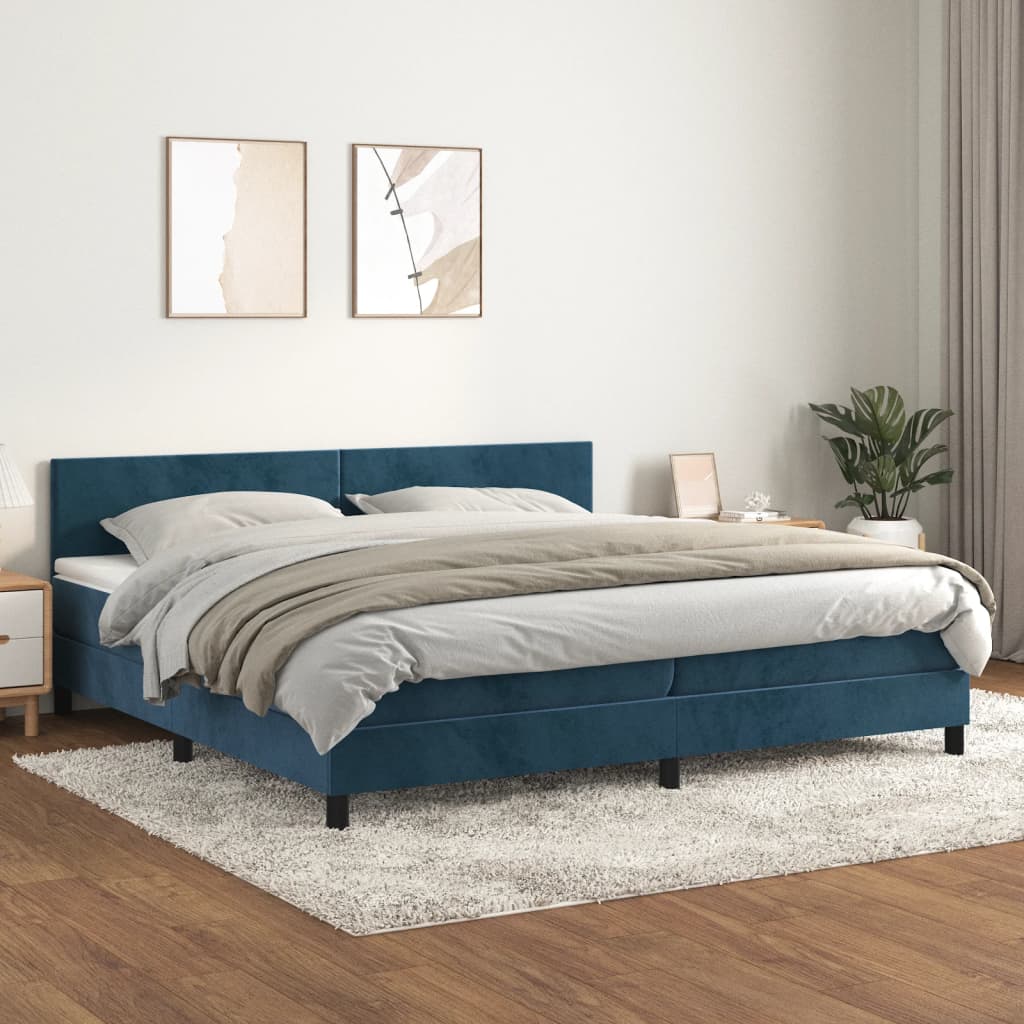 Boxspring met matras fluweel donkerblauw 200x200 cm is nu te koop bij PeponiXL, paradijselijk wonen!