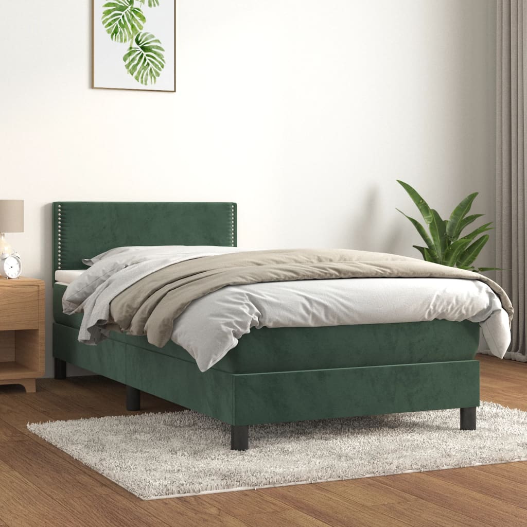 Boxspring met matras fluweel donkergroen 80x200 cm is nu te koop bij PeponiXL, paradijselijk wonen!