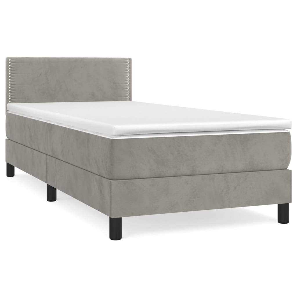 Boxspring met matras fluweel lichtgrijs 90x190 cm is nu te koop bij PeponiXL, paradijselijk wonen!
