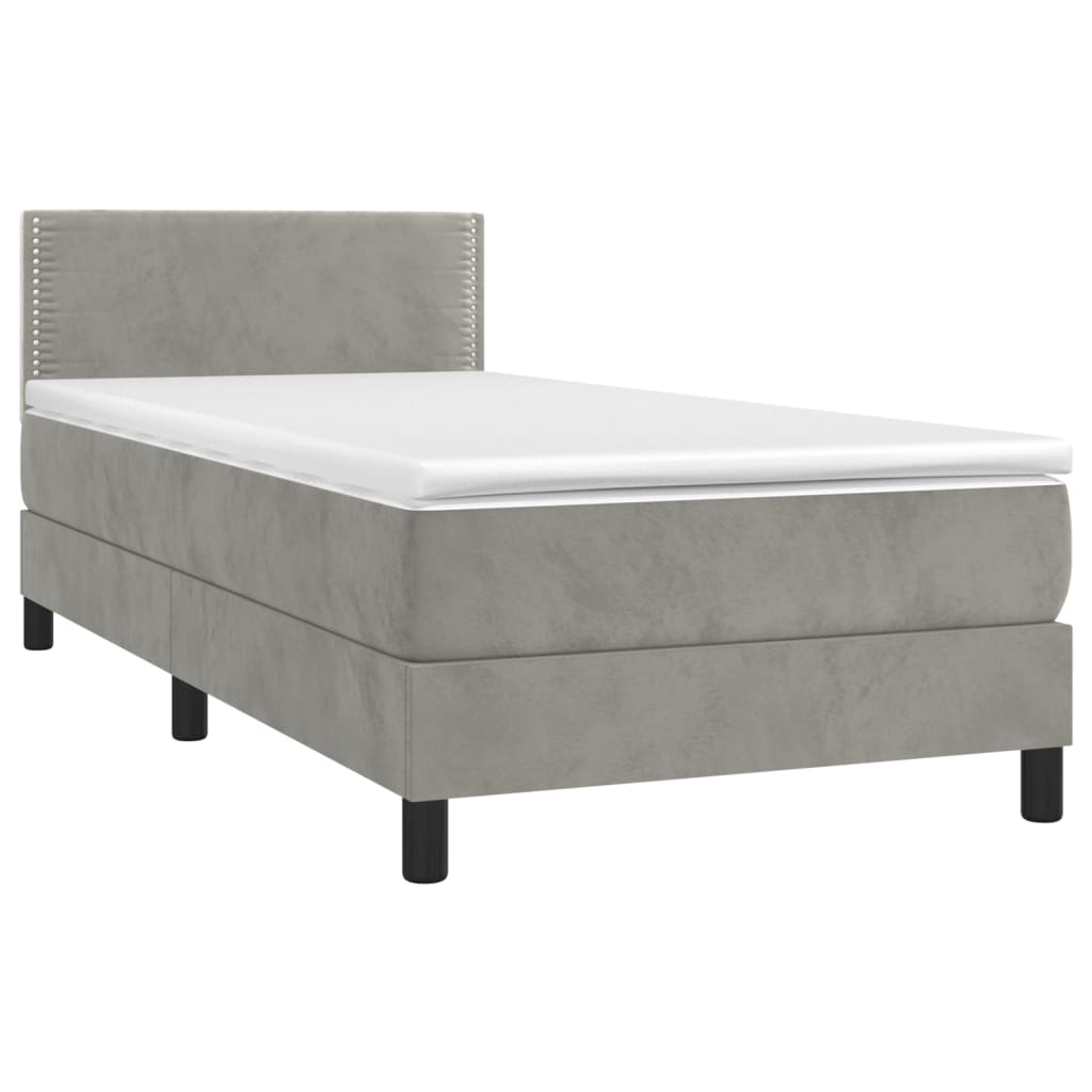 Boxspring met matras fluweel lichtgrijs 90x190 cm is nu te koop bij PeponiXL, paradijselijk wonen!