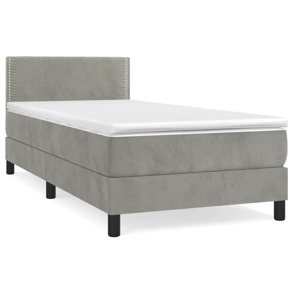 Boxspring met matras fluweel lichtgrijs 90x200 cm is nu te koop bij PeponiXL, paradijselijk wonen!
