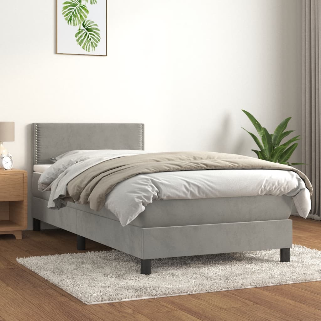 Boxspring met matras fluweel lichtgrijs 90x200 cm is nu te koop bij PeponiXL, paradijselijk wonen!