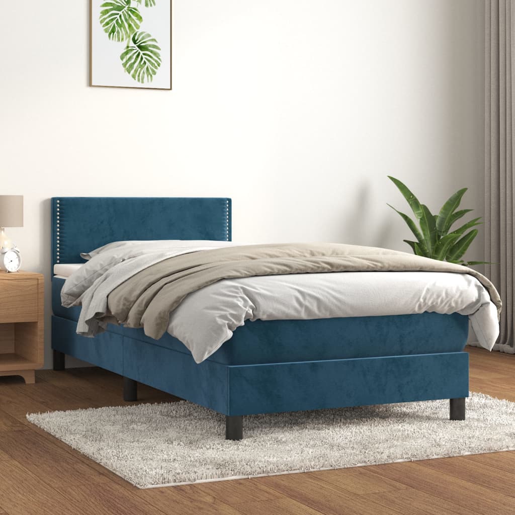 Boxspring met matras fluweel donkerblauw 100x200 cm is nu te koop bij PeponiXL, paradijselijk wonen!