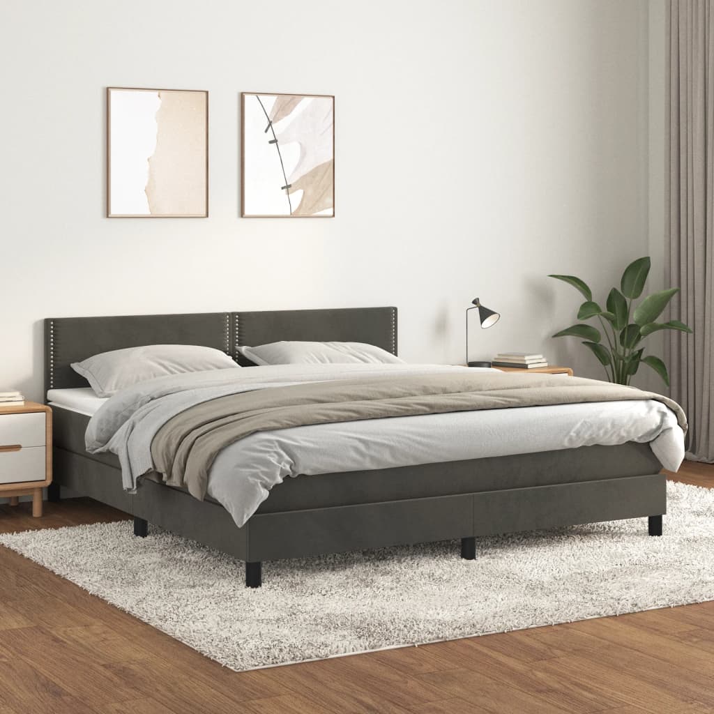Boxspring met matras fluweel donkergrijs 160x200 cm is nu te koop bij PeponiXL, paradijselijk wonen!
