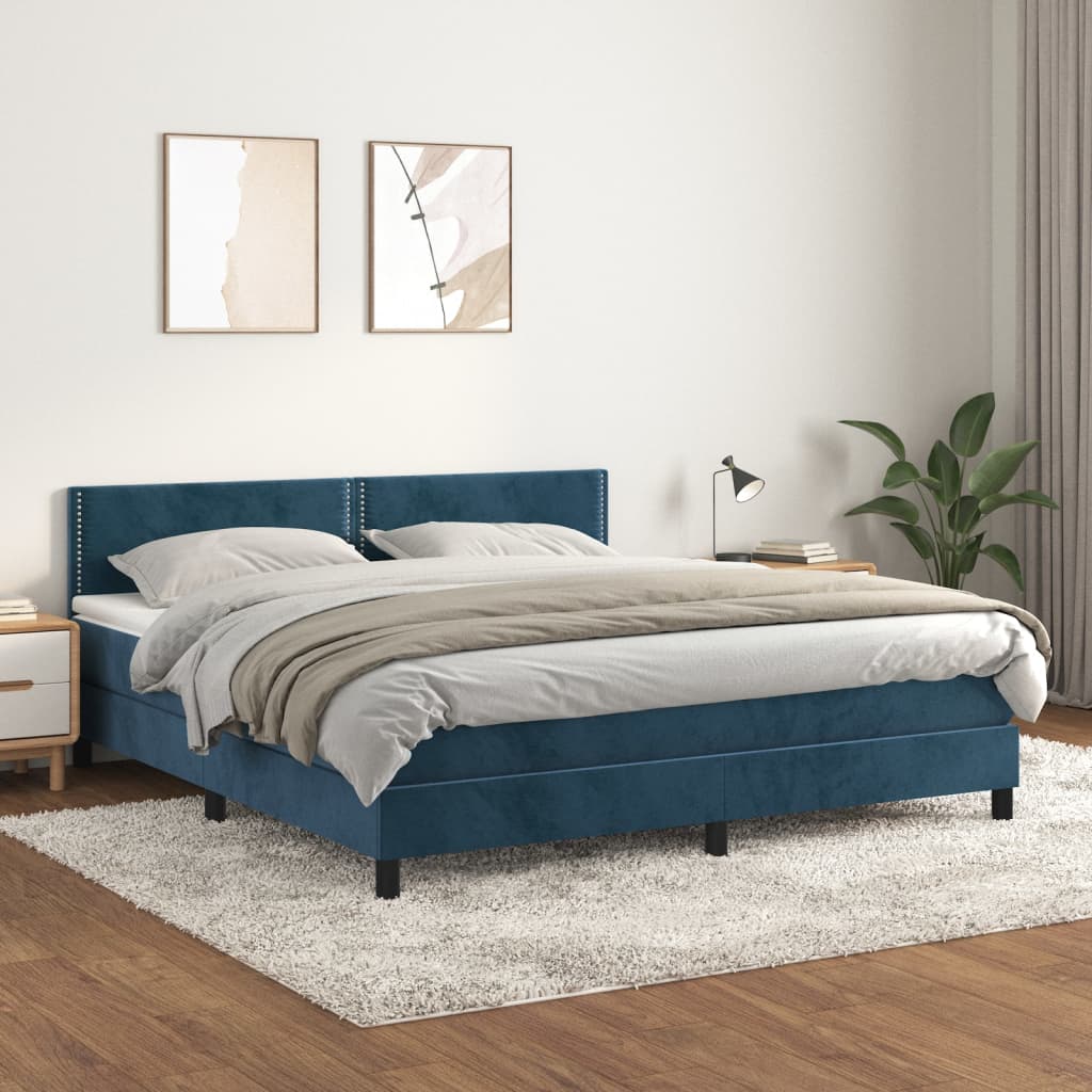 Boxspring met matras fluweel donkerblauw 160x200 cm is nu te koop bij PeponiXL, paradijselijk wonen!
