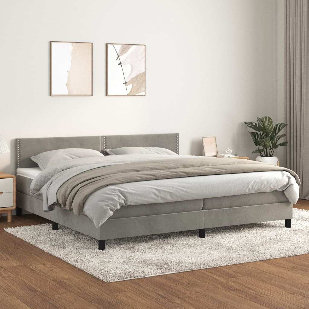Boxspring met matras fluweel lichtgrijs 200x200 cm is nu te koop bij PeponiXL, paradijselijk wonen!