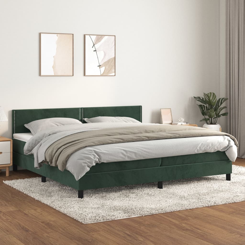 Boxspring met matras fluweel donkergroen 200x200 cm is nu te koop bij PeponiXL, paradijselijk wonen!