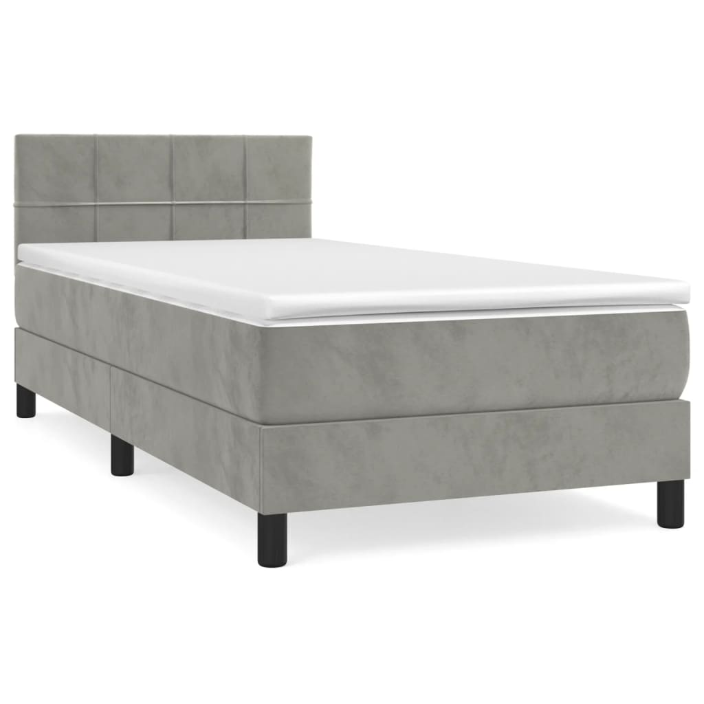 Boxspring met matras fluweel lichtgrijs 90x190 cm is nu te koop bij PeponiXL, paradijselijk wonen!