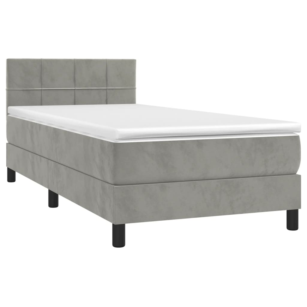 Boxspring met matras fluweel lichtgrijs 90x190 cm is nu te koop bij PeponiXL, paradijselijk wonen!